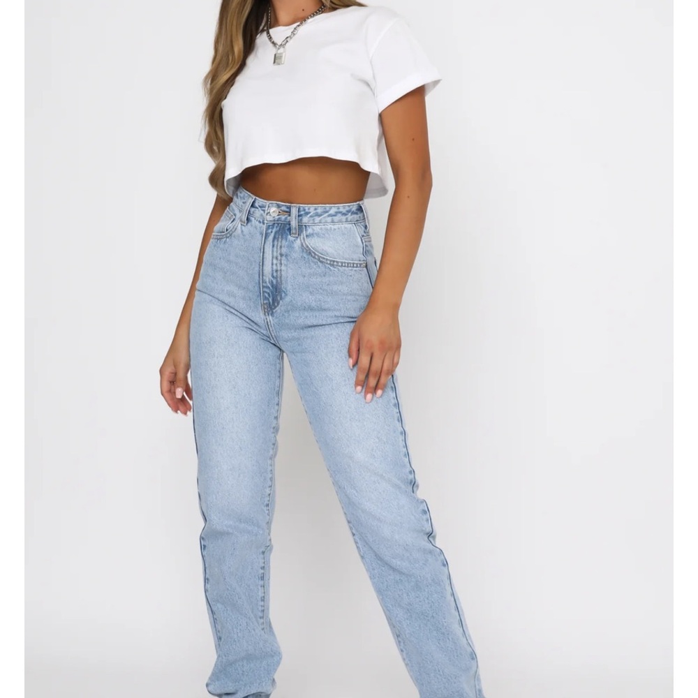 White Fox Who's That Girl Straight Leg Denim Jeans Washed Blue